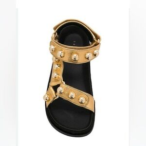 Sandro strappy gold/black leather studded sandal